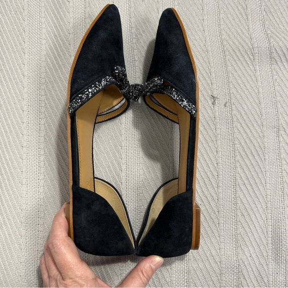 J. Crew suede D'Orsay flats with glitter bows, size 8.5, black tie, date night - Picture 7 of 10
